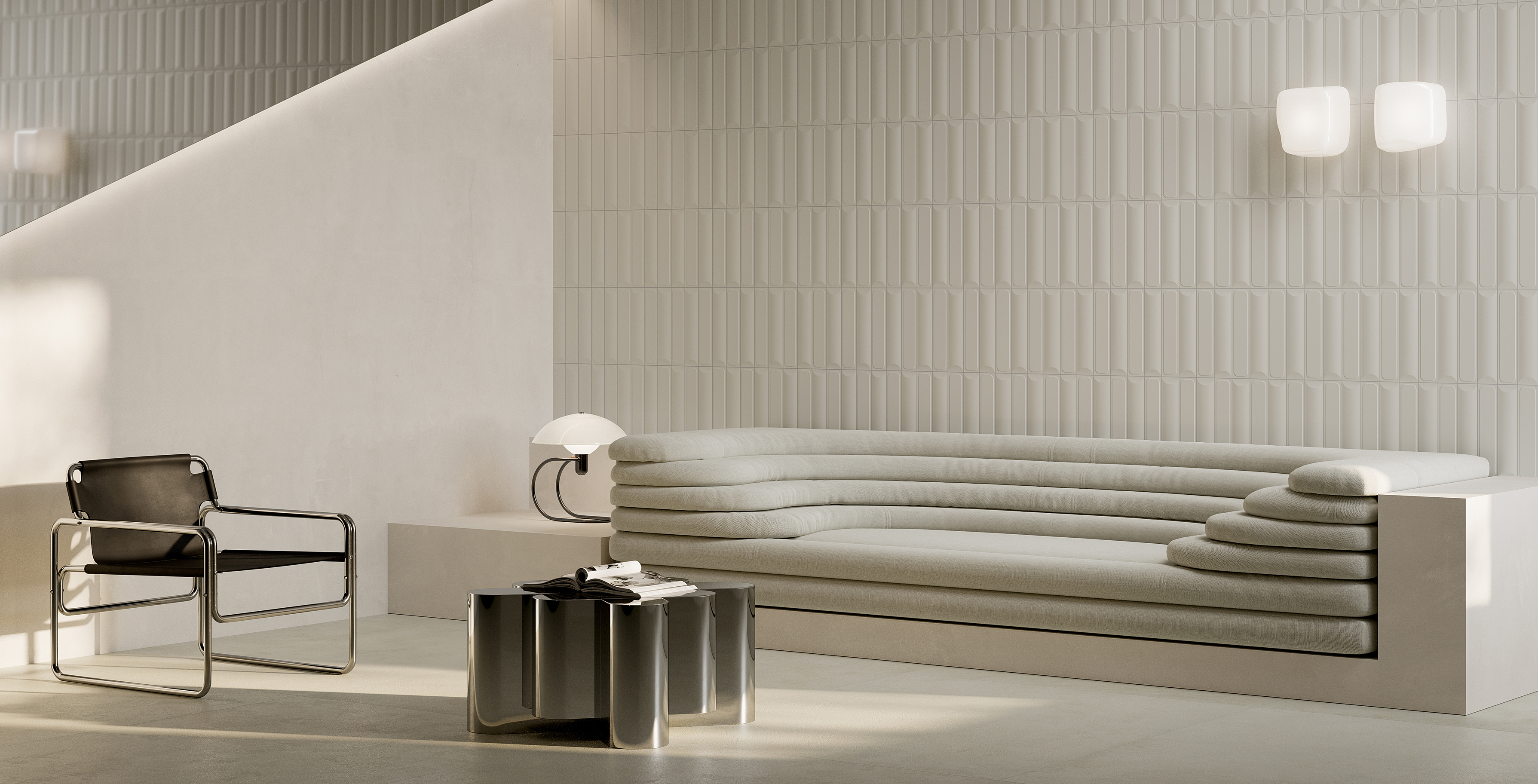living bianco e metallo